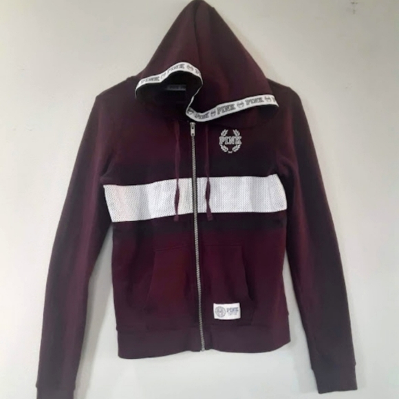 🏝🌺Pink Victoria's Secret Maroon Small Hoodie Jacket Sweater - Picture 2 of 11